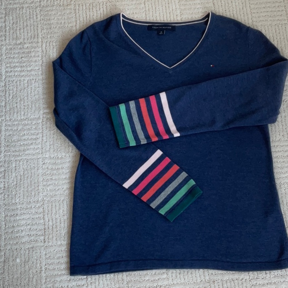 Tommy Hilfiger Blue Heather V-Neck Sweater M